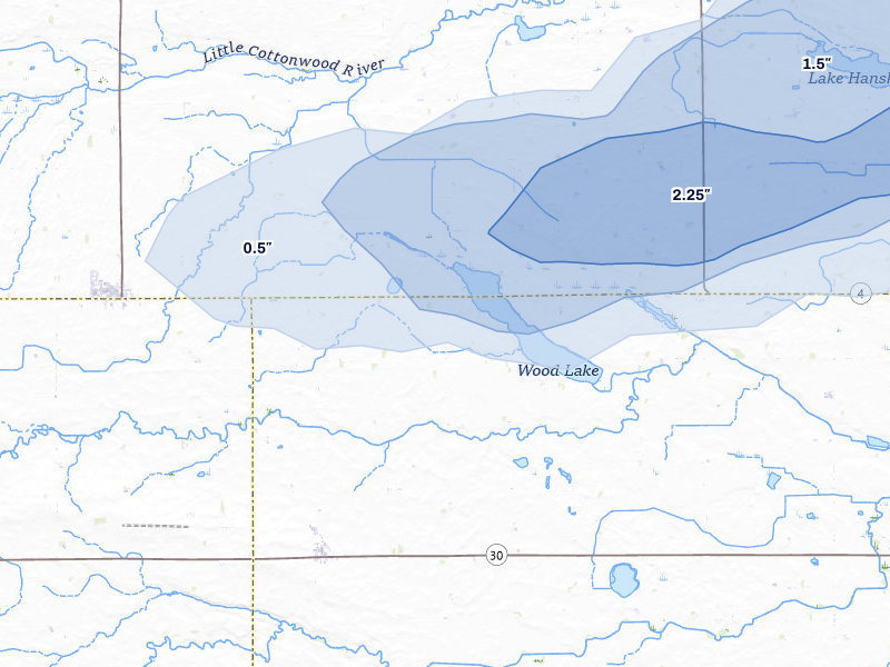 NEXRAD radar-signature map of the hail over Comfrey, MN