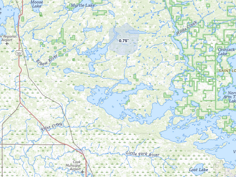 NEXRAD radar-signature map of the hail storm over Cook, MN on Apr 16, 2026
