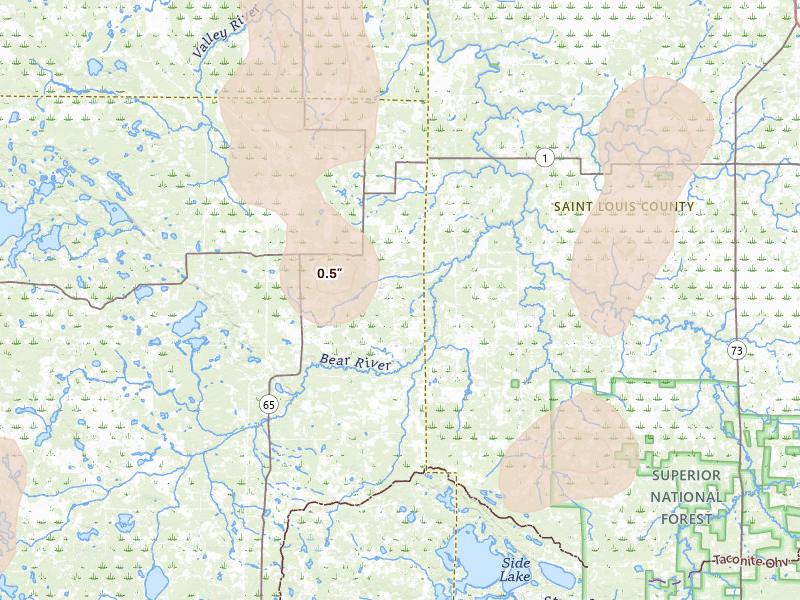 Radar-estimated hail-size map of the storm over Cook, MN on Jun 10, 2026