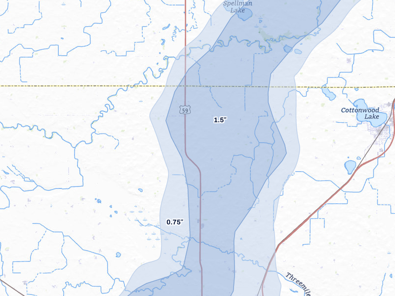 NEXRAD radar-signature map of the hail storm over Cottonwood, MN on Jun 29, 2026