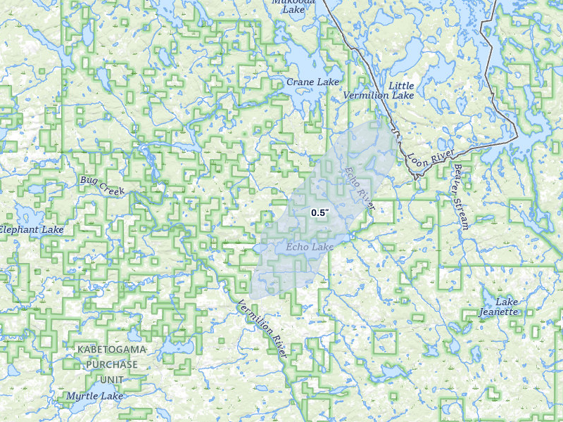 NEXRAD radar-signature map of the hail over Crane Lake, MN