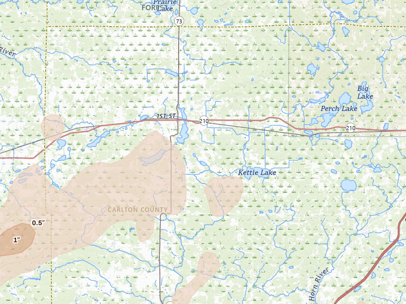 Radar-estimated hail-size map of the storm over Cromwell, MN on Jun 10, 2026