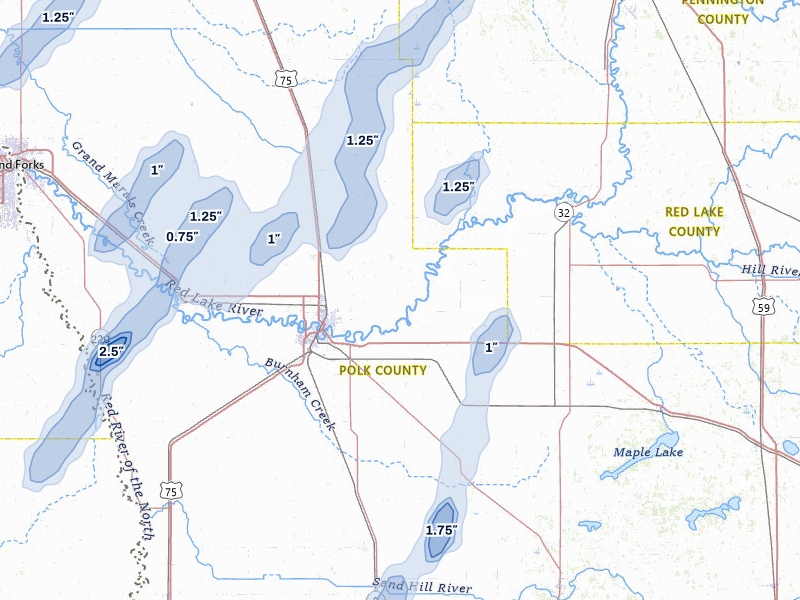 NEXRAD radar-signature map of the hail storm over Crookston, MN on Jun 29, 2026