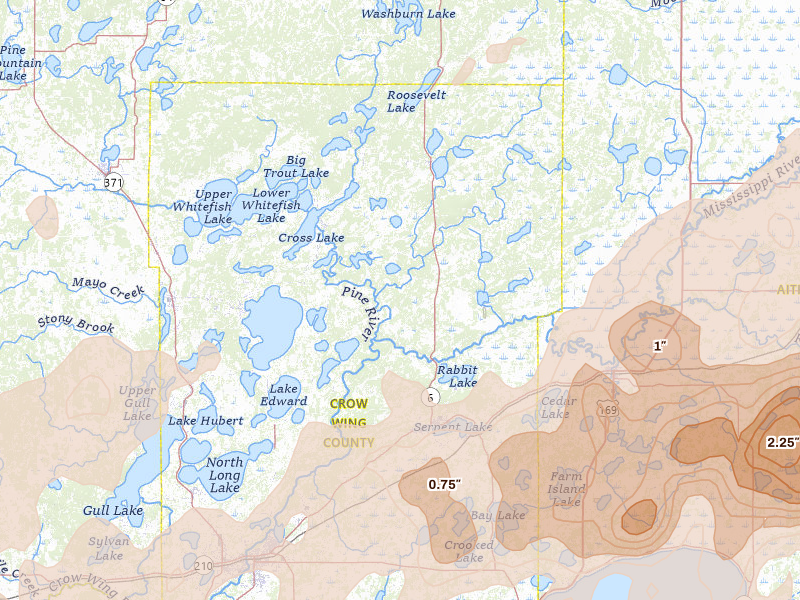 Radar-estimated hail-size map of the storm over Crosby, MN on Jun 29, 2026