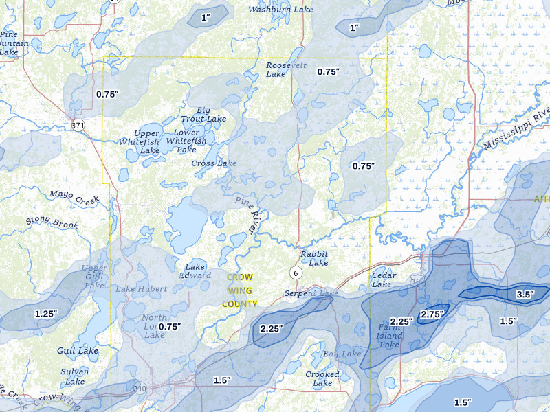 NEXRAD radar-signature map of the hail over Crosby, MN
