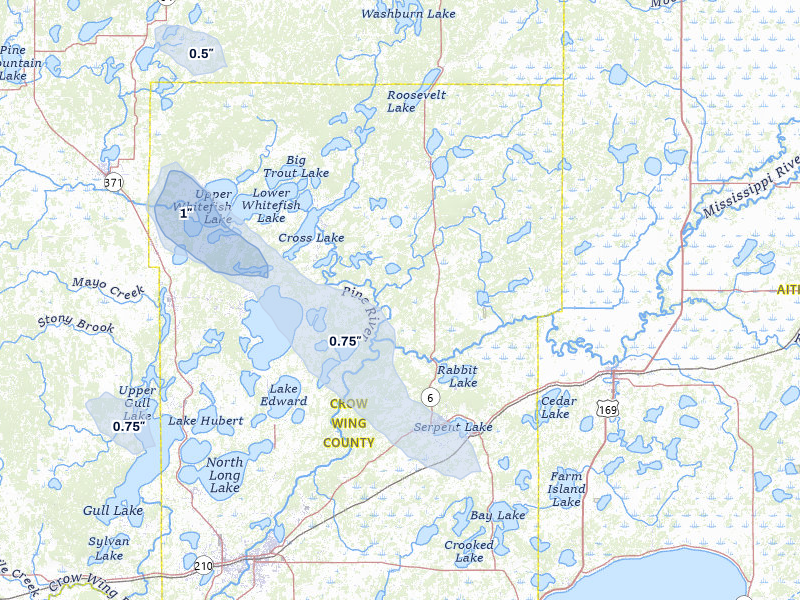 NEXRAD radar-signature map of the hail over Crosby, MN