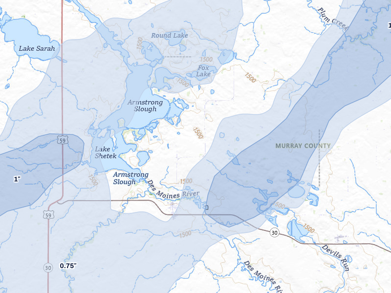 NEXRAD radar-signature map of the hail storm over Currie, MN on Jun 29, 2026