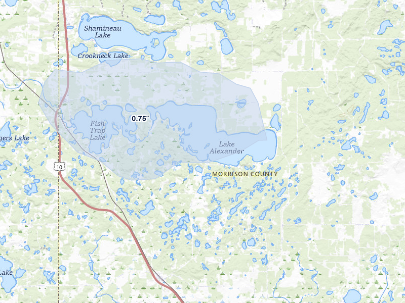 NEXRAD radar-signature map of the hail over Cushing, MN