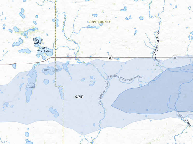 NEXRAD radar-signature map of the hail storm over Cyrus, MN on Jul 7, 2026