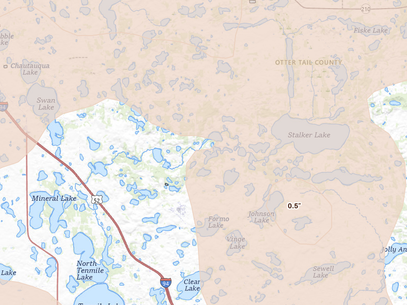 Radar-estimated hail-size map of the storm over Dalton, MN on Jul 6, 2026