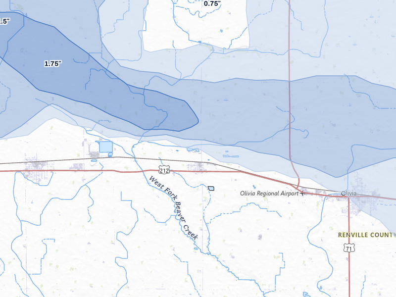 NEXRAD radar-signature map of the hail storm over Danube, MN on Aug 7, 2026