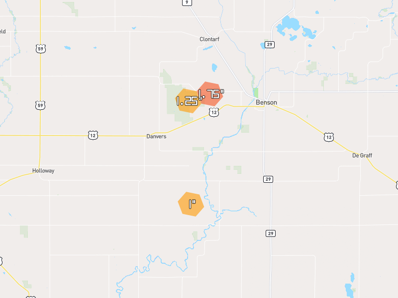 Hail map of Danvers, MN on Jun 5, 2026, hail up to 1.75"