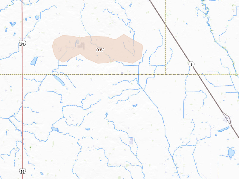 Radar-estimated hail-size map of the storm over Danvers, MN on Aug 17, 2026