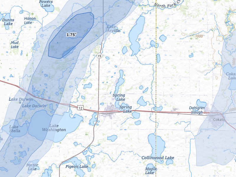 NEXRAD radar-signature map of the hail over Dassel, MN