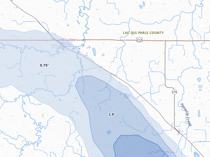 NEXRAD radar-signature map of the hail storm over Dawson, MN on Jun 5, 2026