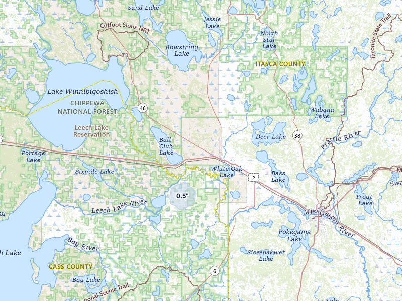 NEXRAD radar-signature map of the hail over Deer River, MN