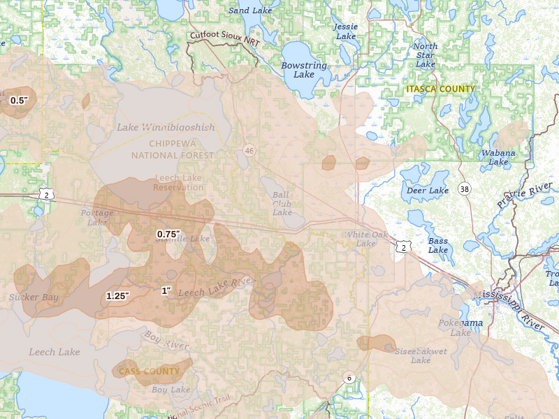Radar-estimated hail-size map of the storm over Deer River, MN