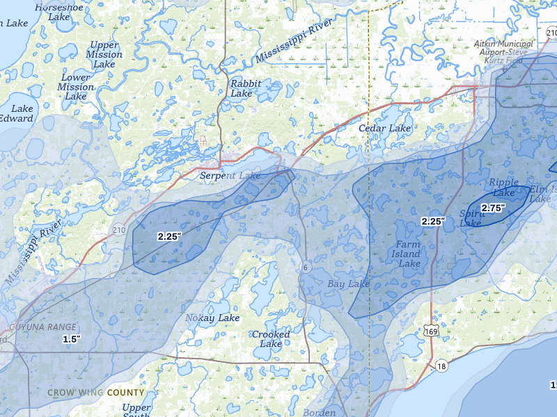 NEXRAD radar-signature map of the hail storm over Deerwood, MN on Jun 29, 2026
