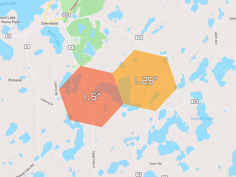Hail map of Deerwood, MN on Jun 30, 2026, hail up to 1.5"
