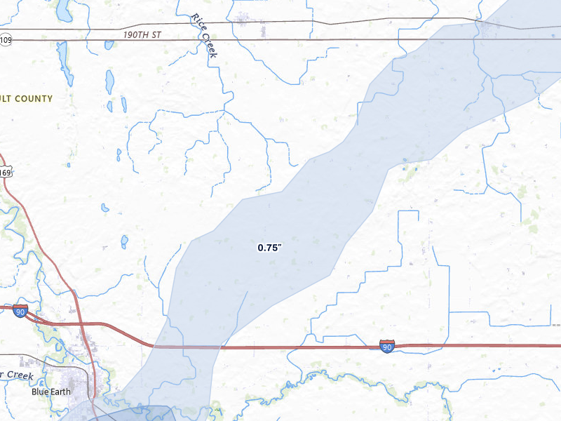 NEXRAD radar-signature map of the hail over Delavan, MN