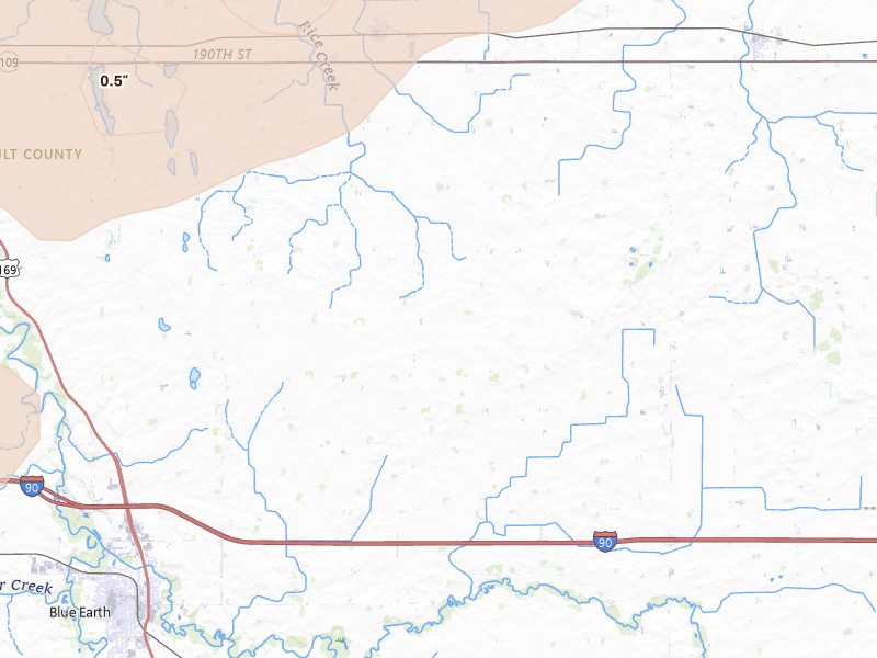 Radar-estimated hail-size map of the storm over Delavan, MN on May 15, 2026