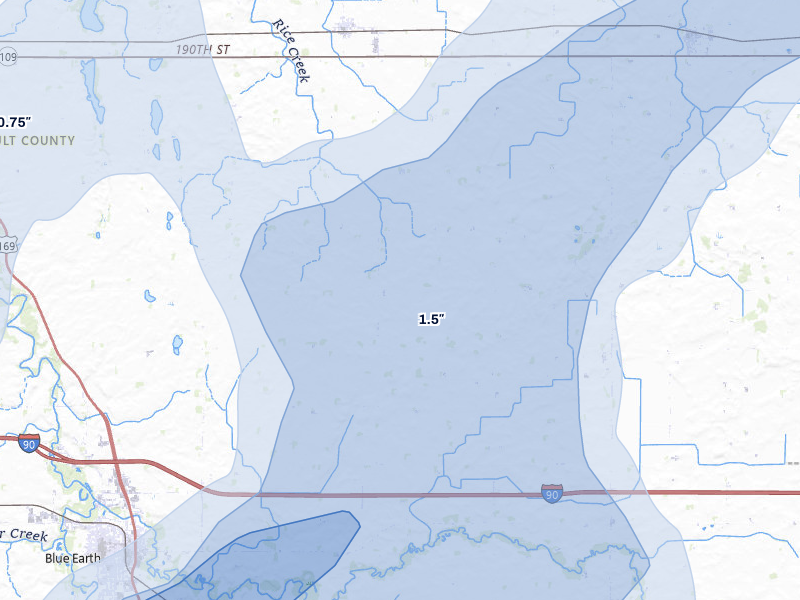 NEXRAD radar-signature map of the hail storm over Delavan, MN on Jun 29, 2026