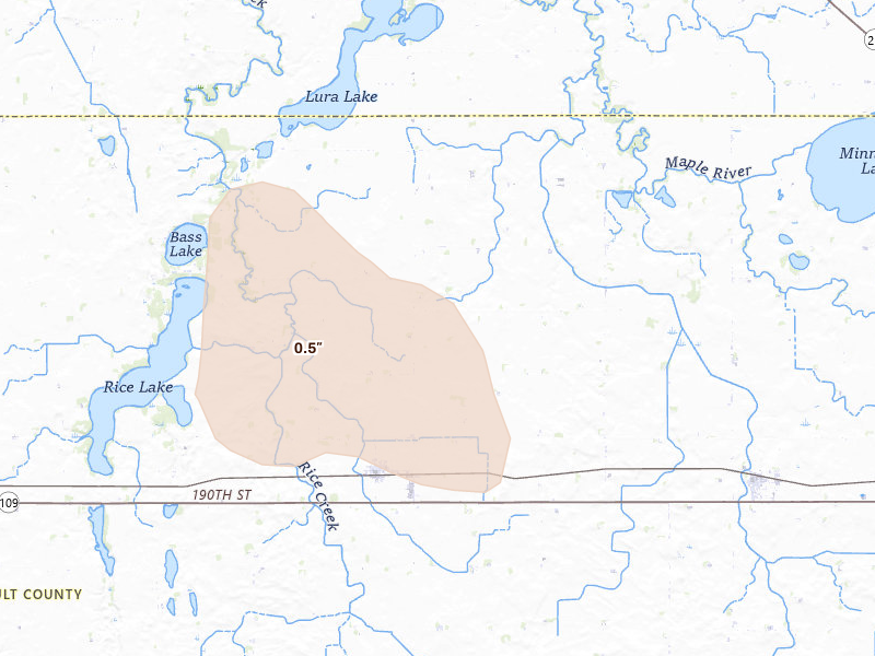Radar-estimated hail-size map of the storm over Delavan, MN