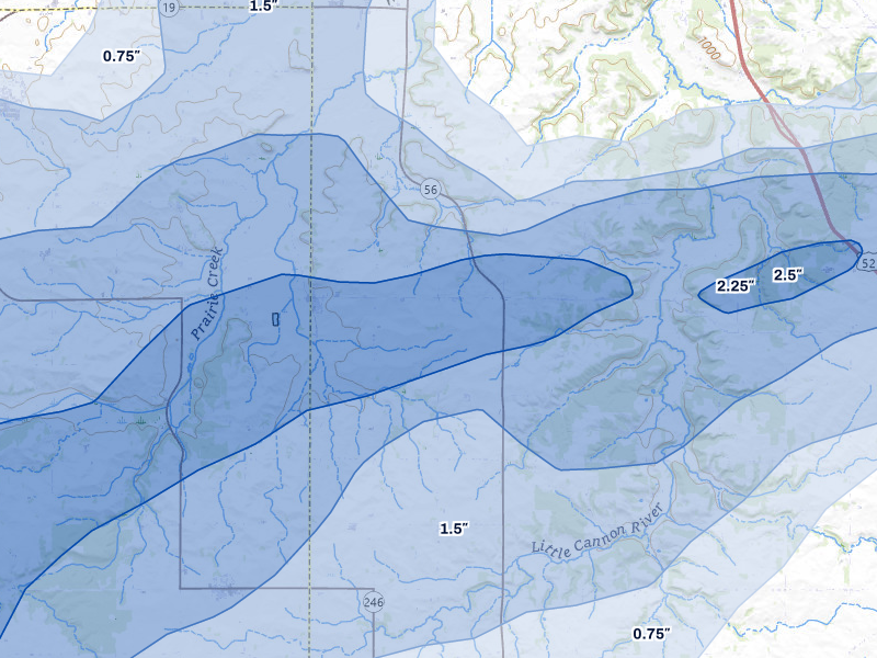NEXRAD radar-signature map of the hail storm over Dennison, MN on Apr 13, 2026