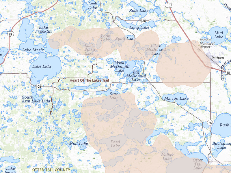 Radar-estimated hail-size map of the storm over Dent, MN on Aug 28, 2026