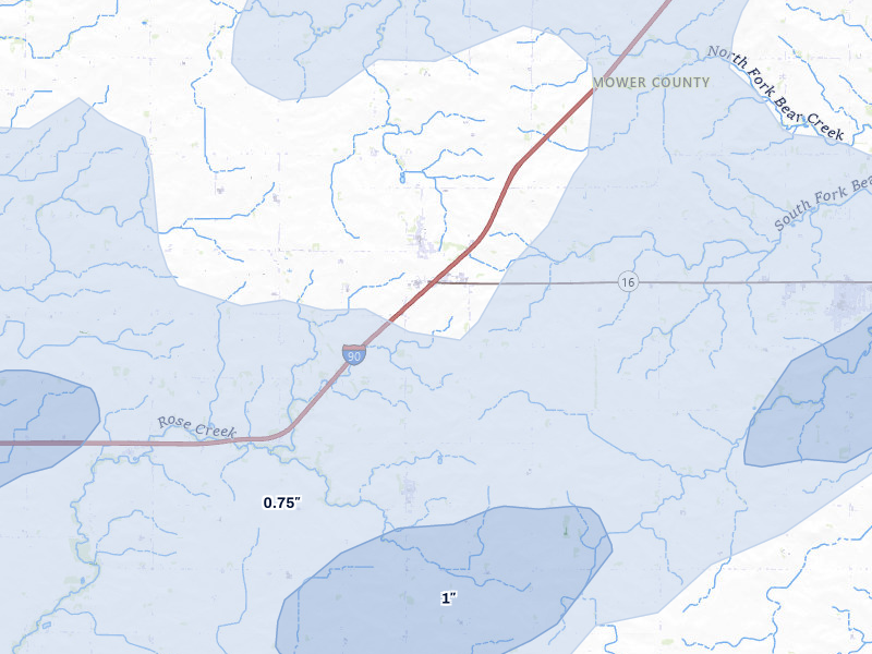 NEXRAD radar-signature map of the hail storm over Dexter, MN on Jul 1, 2026