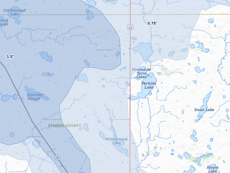 NEXRAD radar-signature map of the hail storm over Donnelly, MN on Jul 6, 2026