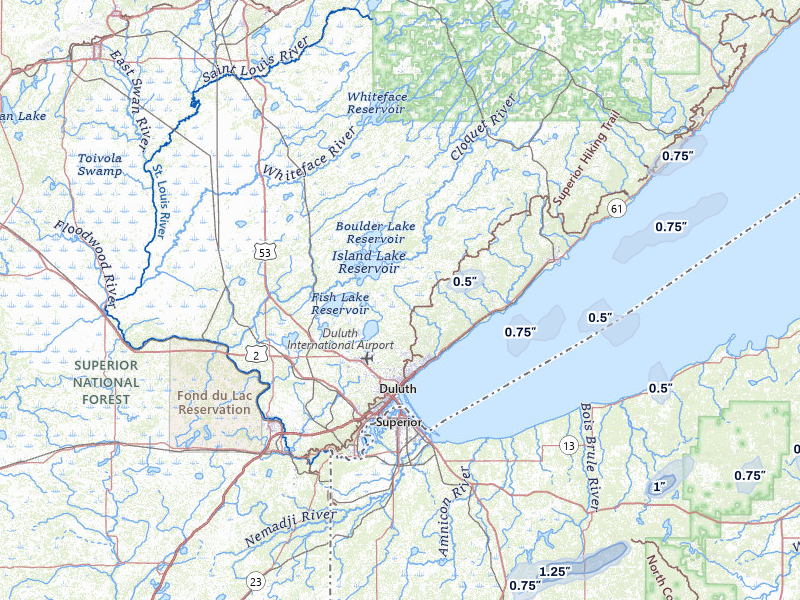 NEXRAD radar-signature map of the hail storm over Duluth, MN on Jun 28, 2026
