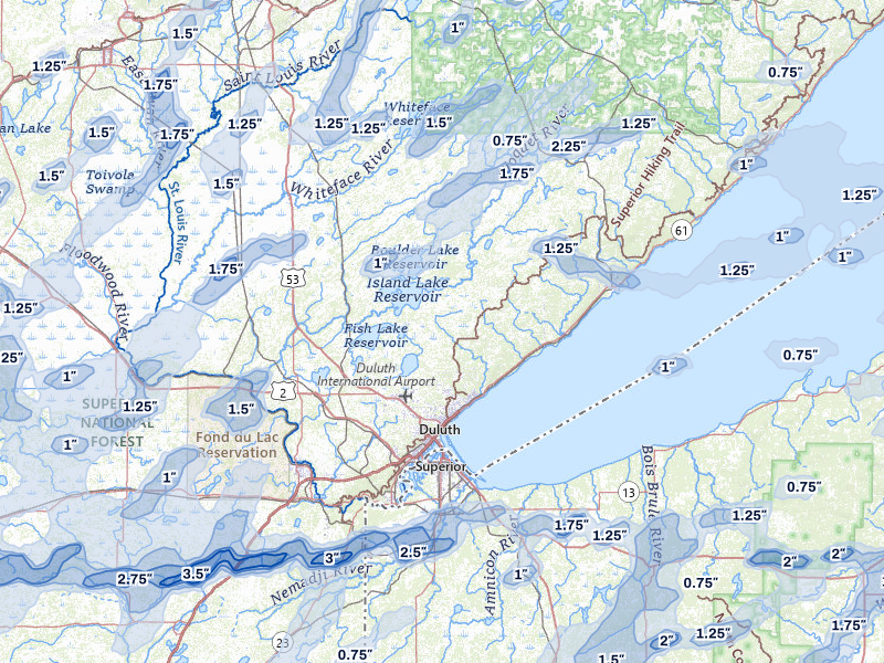 NEXRAD radar-signature map of the hail storm over Duluth, MN on Jun 29, 2026