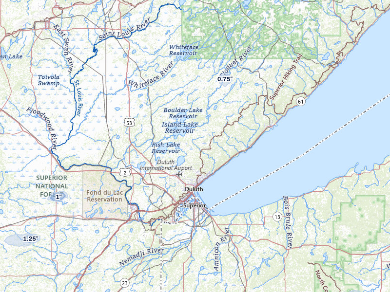 NEXRAD radar-signature map of the hail storm over Duluth, MN on Jul 3, 2026