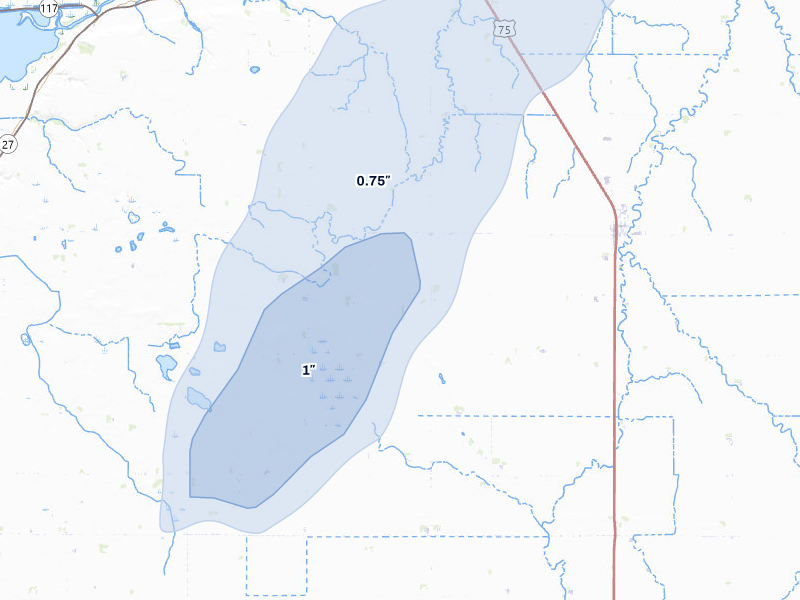NEXRAD radar-signature map of the hail storm over Dumont, MN on Jun 29, 2026