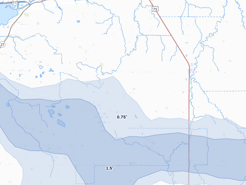 NEXRAD radar-signature map of the hail storm over Dumont, MN on Jul 7, 2026