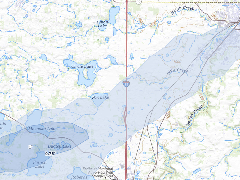 NEXRAD radar-signature map of the hail storm over Dundas, MN on Apr 11, 2026