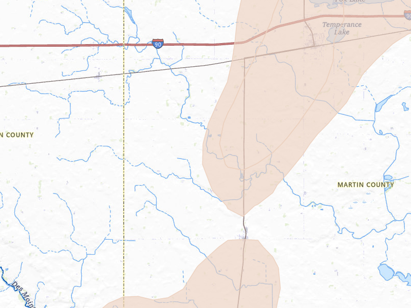 Radar-estimated hail-size map of the storm over Dunnell, MN on May 17, 2026