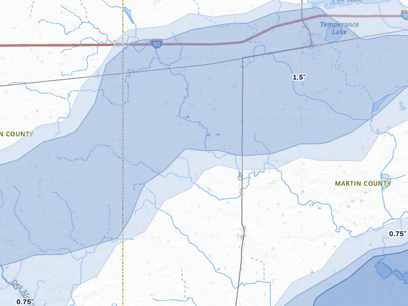 NEXRAD radar-signature map of the hail storm over Dunnell, MN on Aug 8, 2026