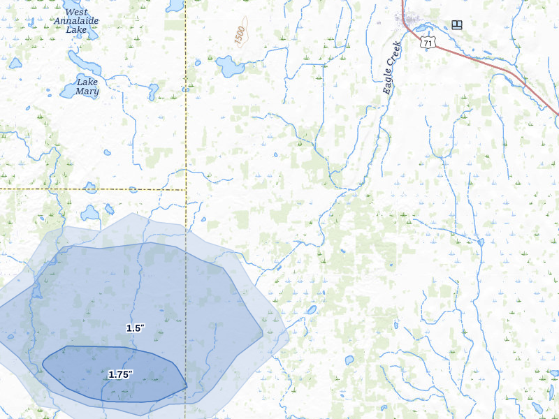 NEXRAD radar-signature map of the hail storm over Eagle Bend, MN on Jun 8, 2026
