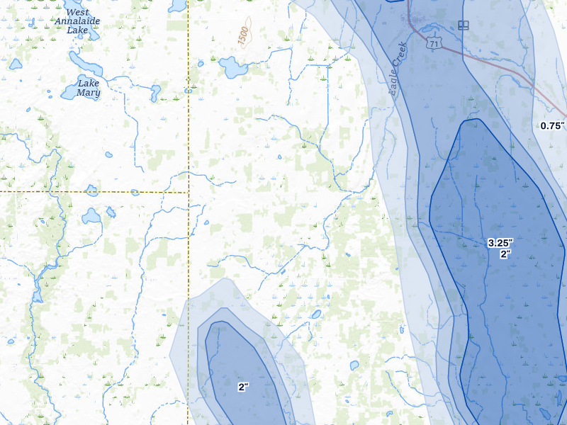 NEXRAD radar-signature map of the hail over Eagle Bend, MN