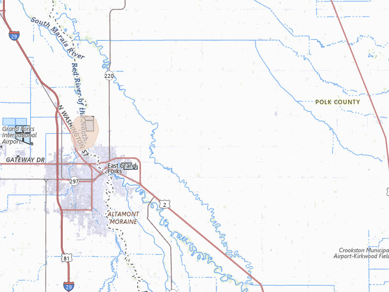 Radar-estimated hail-size map of the storm over East Grand Forks, MN on Jun 3, 2026