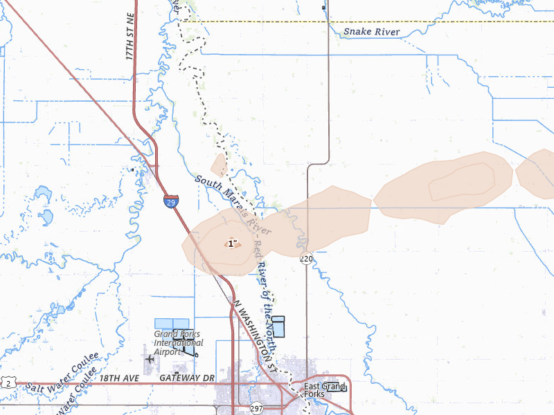 Radar-estimated hail-size map of the storm over East Grand Forks, MN