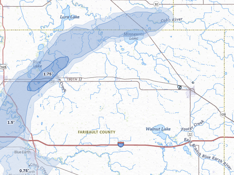 NEXRAD radar-signature map of the hail storm over Easton, MN on May 15, 2026