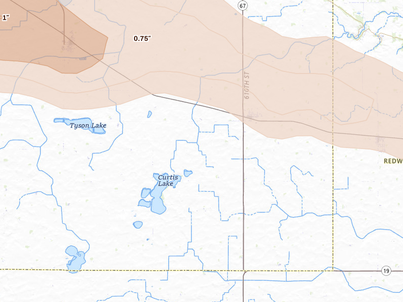 Radar-estimated hail-size map of the storm over Echo, MN on Jul 7, 2026