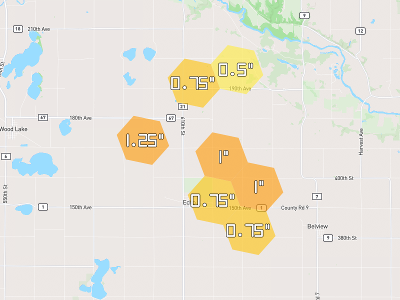 Hail map of Echo, MN on Jul 7, 2026, hail up to 1.25"