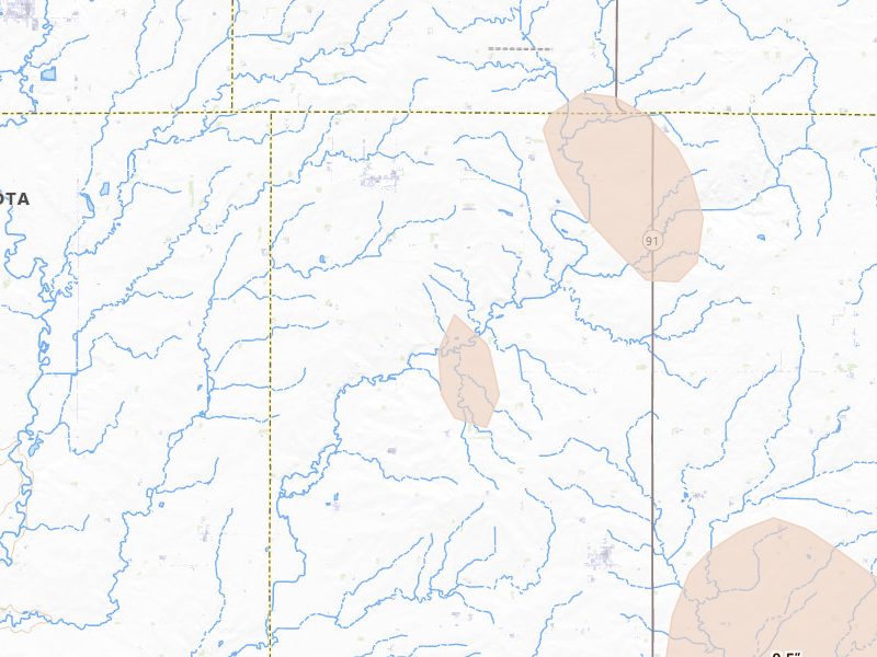 Radar-estimated hail-size map of the storm over Edgerton, MN on Jun 27, 2026