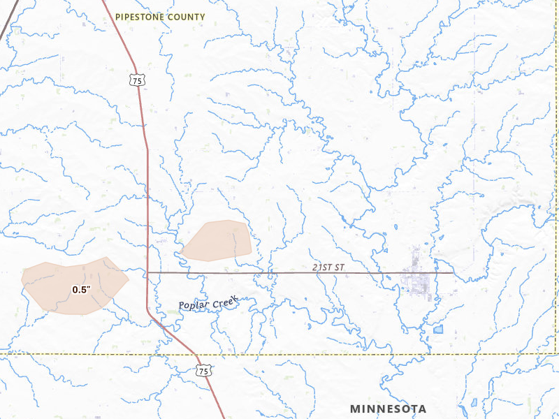 Radar-estimated hail-size map of the storm over Edgerton, MN on Aug 28, 2026