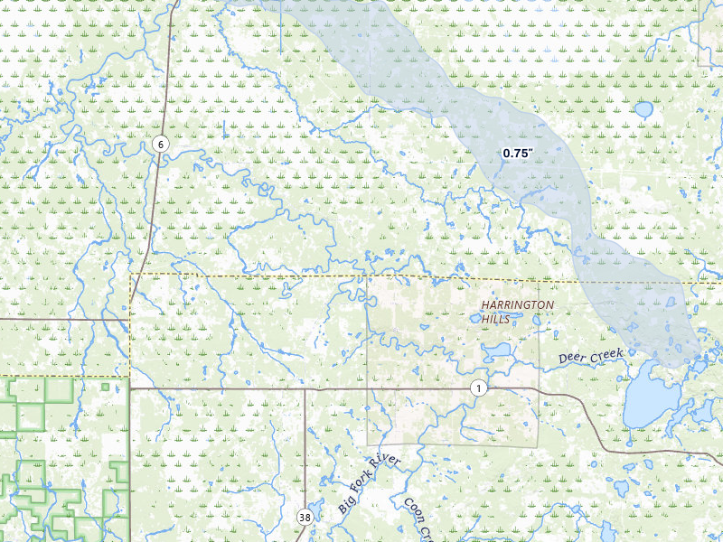 NEXRAD radar-signature map of the hail storm over Effie, MN on Jul 26, 2026