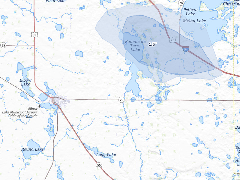 NEXRAD radar-signature map of the hail storm over Elbow Lake, MN on Jun 7, 2026